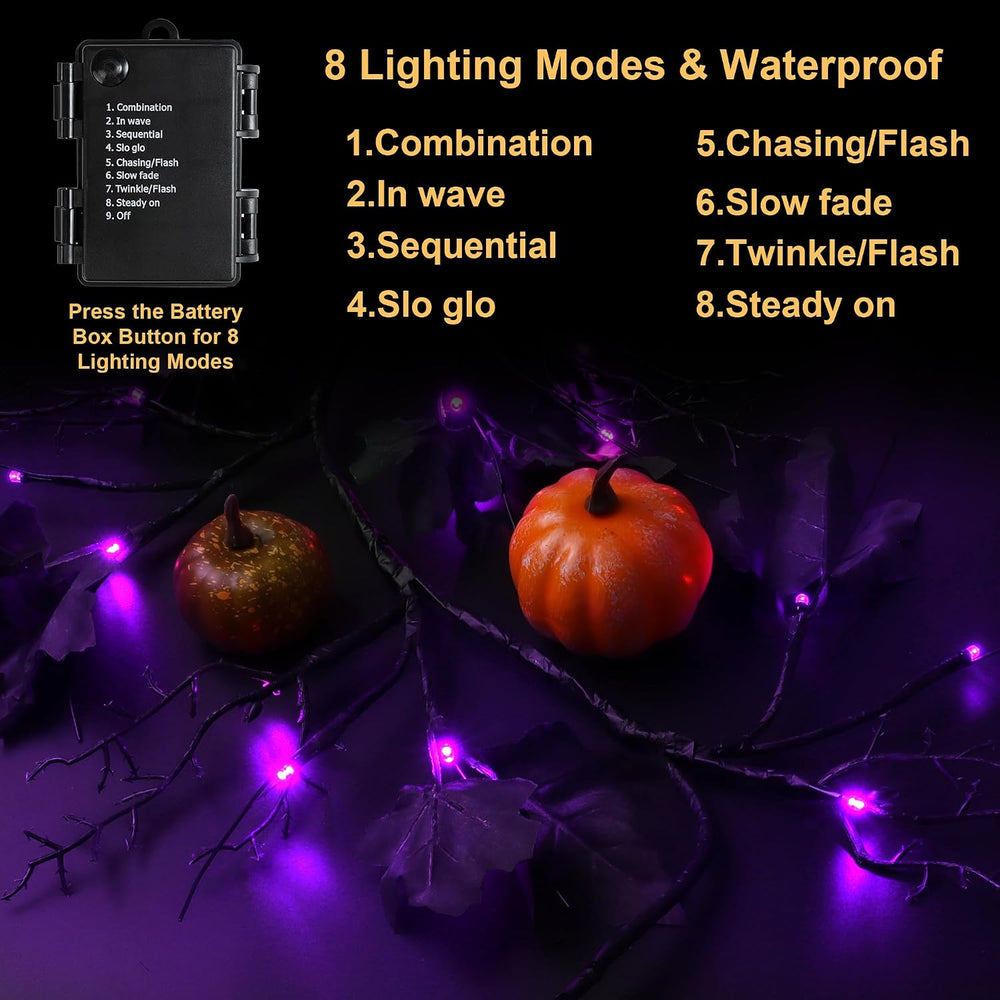 FLYSNK 9 FT 72 LED Halloween Willow Vine Twig Decorations With Purple Lights ...