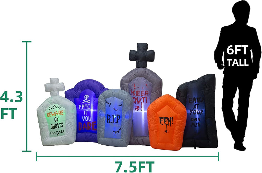 7.5 foot long halloween inflatable tombstones collection with showing dimensions