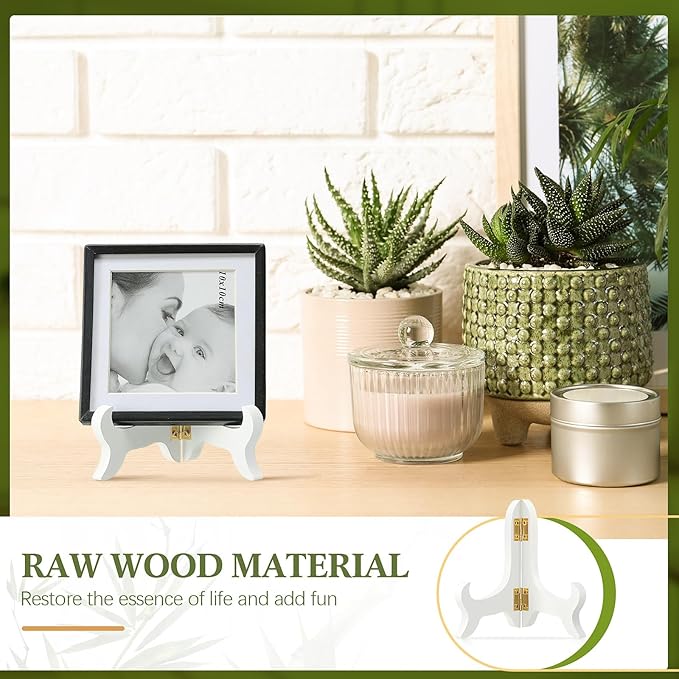 Tatuo 4 Packs Wooden Display Stand Decorative Plate Stands for Display Picture Frame Holder Easels(White,5 Inch)