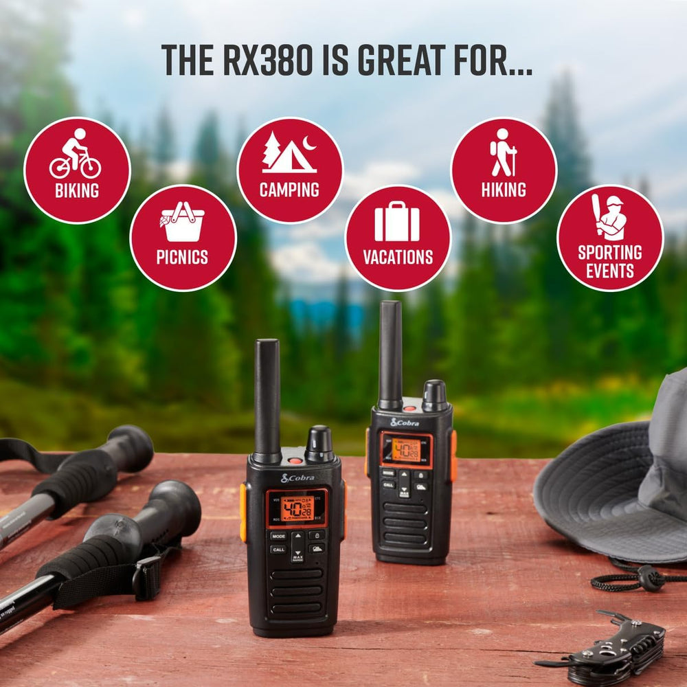 Cobra RX380 Walkie Talkies (2-Pack), 40 Pre-Programmed Channels