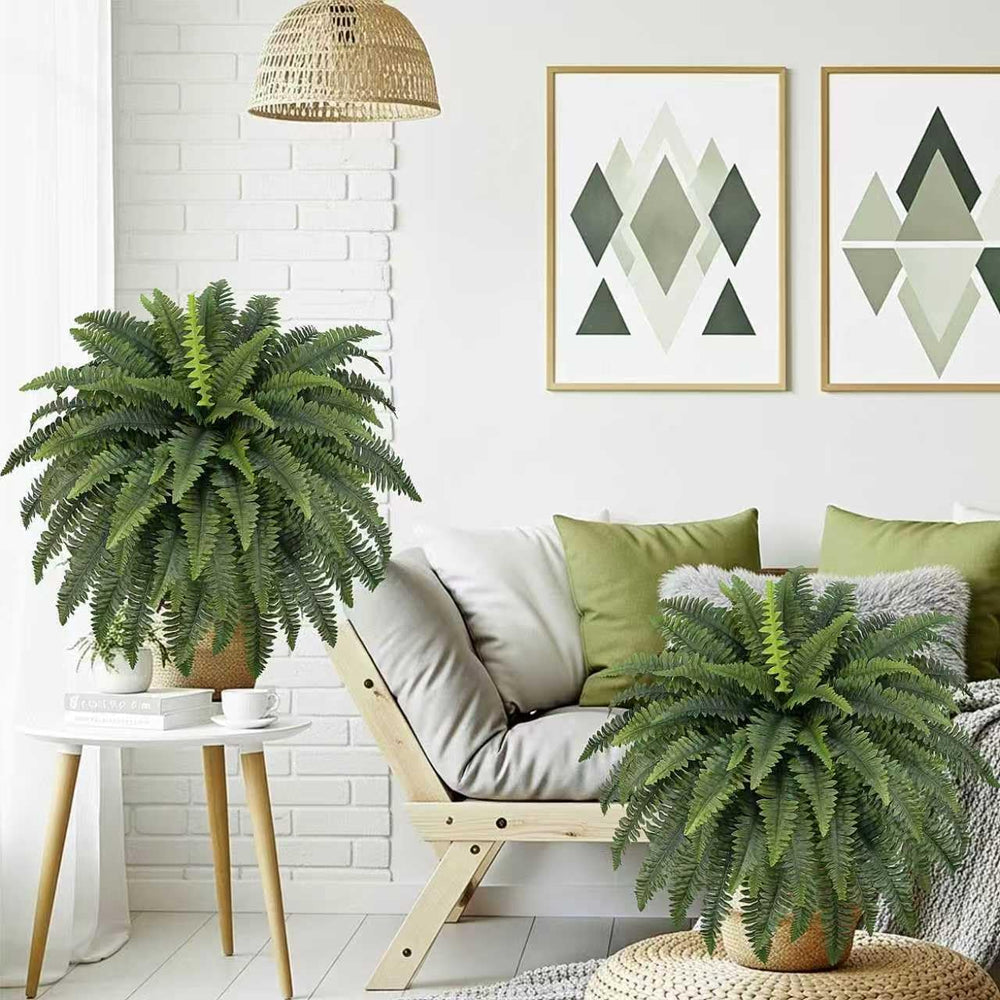 42" Artificial Boston Ferns, Bush Plants 2 Pack for Outdoors