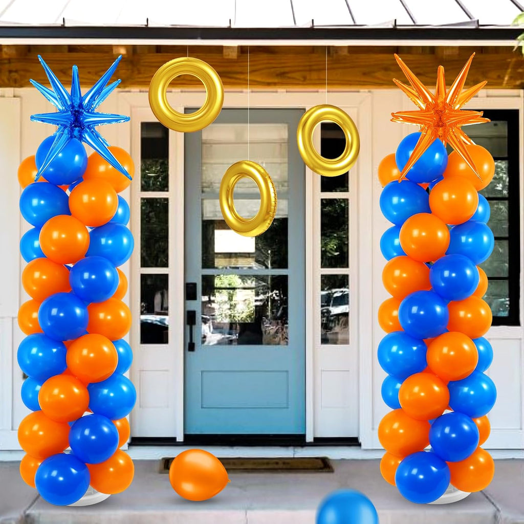 Sosation 2 Set Blue Orange Party Decor Cartoon Balloon Column Stand Kit