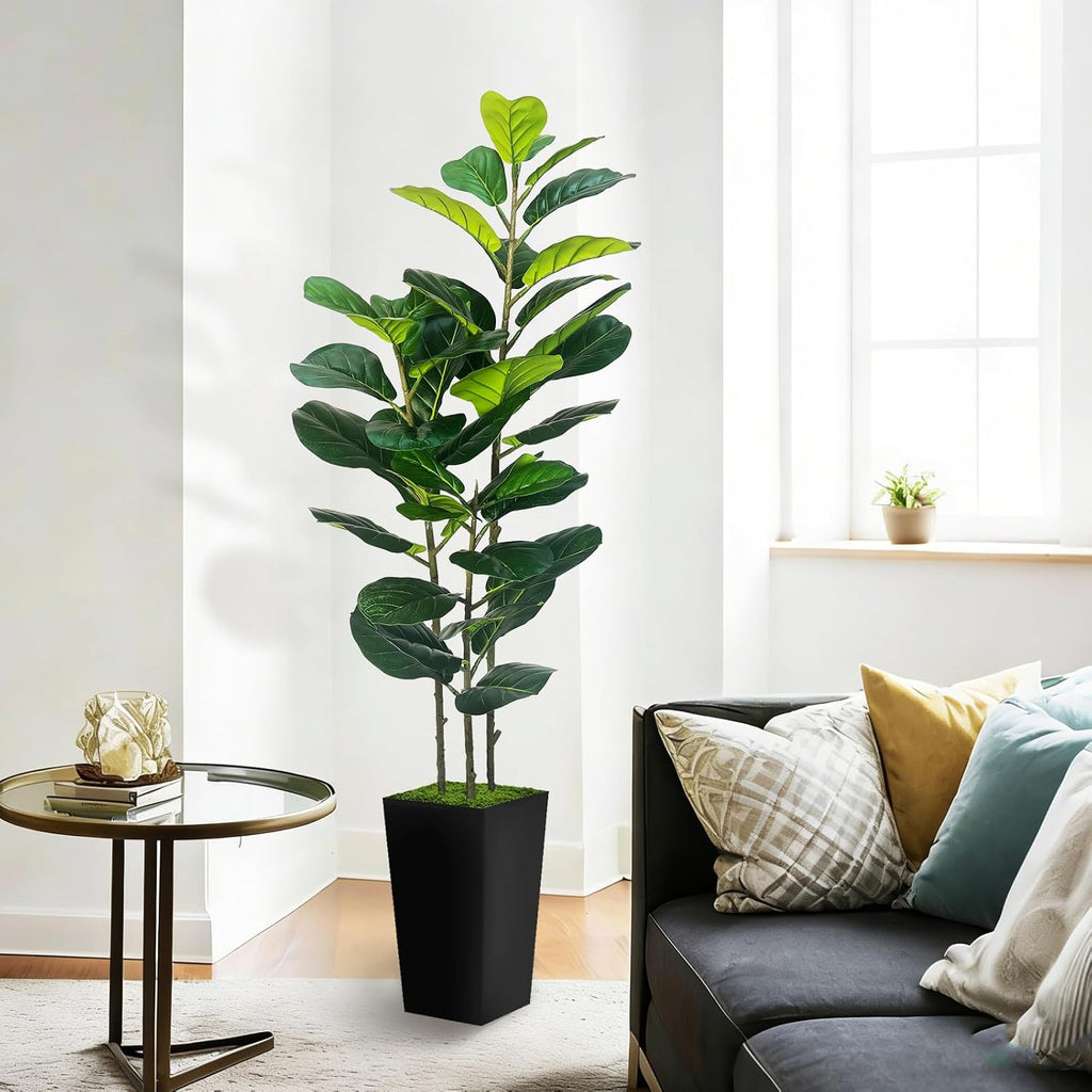 5FT Artificial Fiddle Leaf Fig Tree in Modern Black Planter