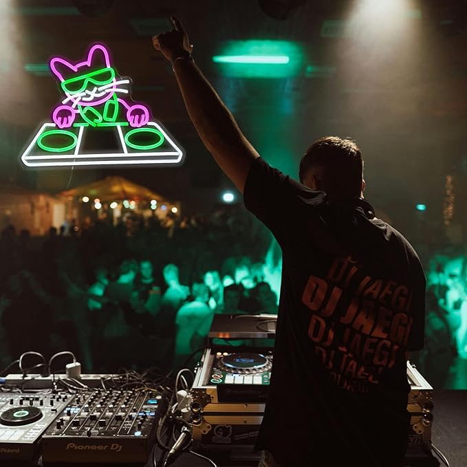 Cat DJ Player Neon Sign Dimmable DJ Player Led Neon Light for Wall Decor USB Powered Cool Neon Light Sign for Bar Party Man Cave Bedroom Art Wall Decoration