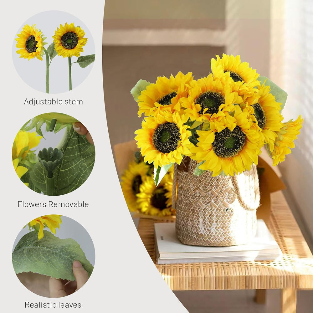 14Pcs Realistic Silk Sunflowers Artificial Flowers,12.6''Fake Sunflowers