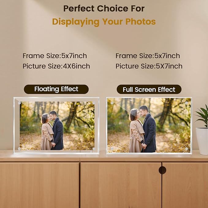 JOHOUSE 5 Pack 5 x 7 Acrylic Picture Frames, Double Sided Magnetic Photo Frames Self Standing Frameless Transparent for Desktop Display Gifts for Women (6 Pack)