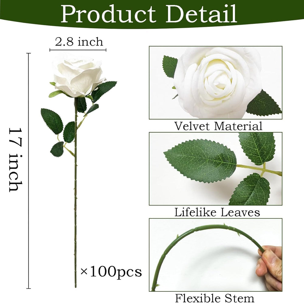 100 Pcs White Fake Roses Artificial Flowers Bulk Fake Flowers Wedding Decor