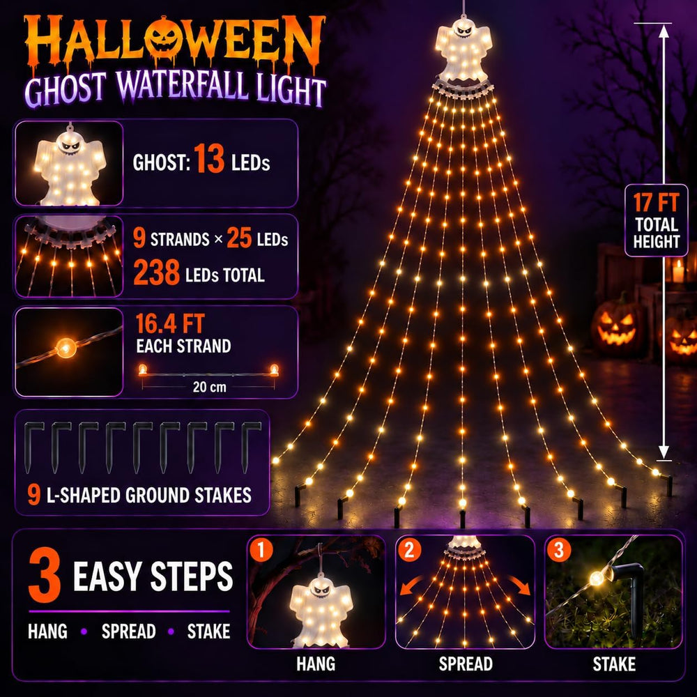 17FT RGB-IC Halloween String Lights Outdoor with Ghost Topper