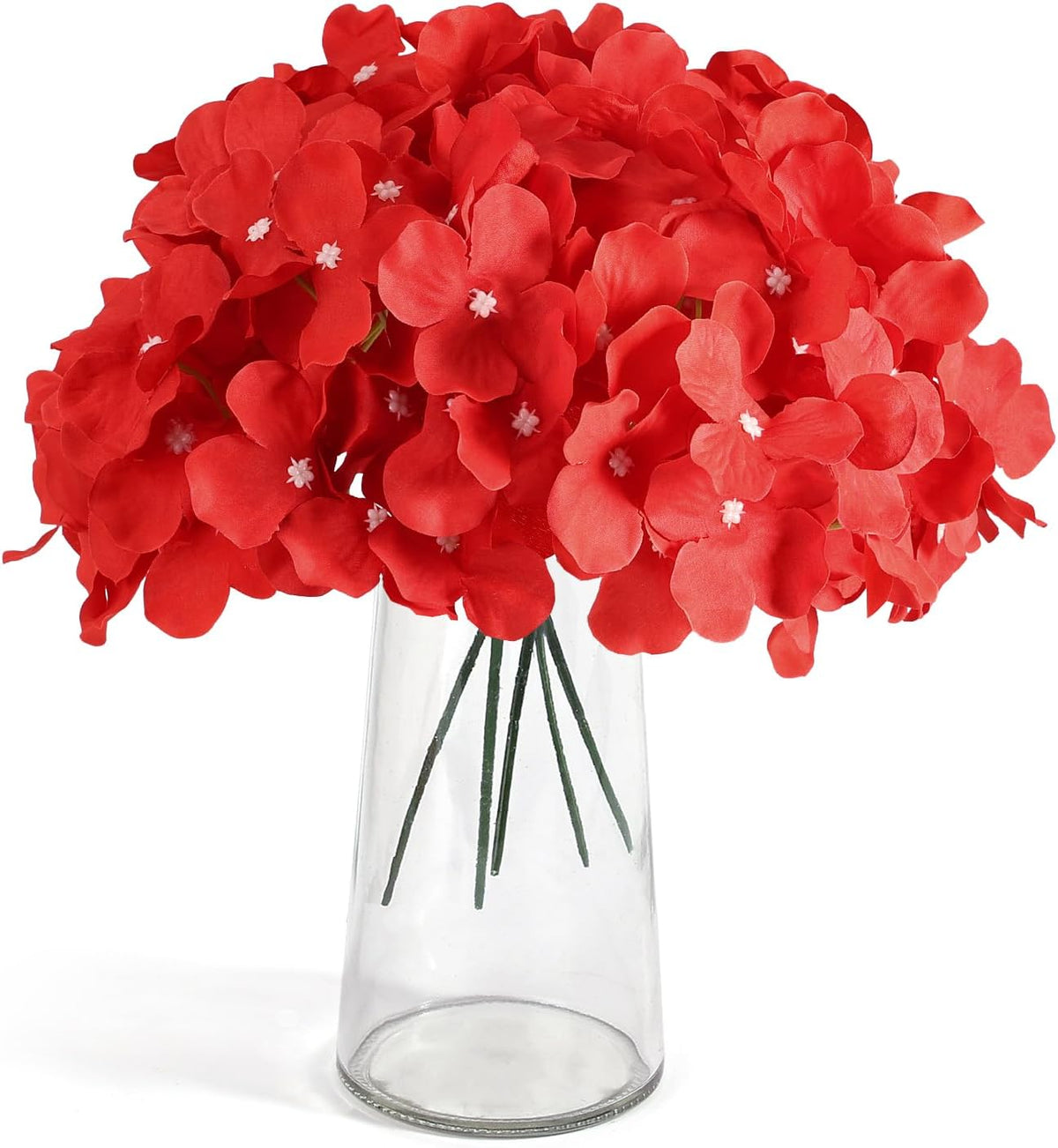 Auihiay 64Pcs Red Hydrangea Artificial Flowers, Fake Hydrangea Flowers