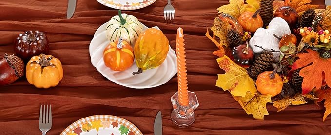 Terracotta Cheesecloth Table Runner 12 Pack Fall Burnt Orange Cheese Cloth Table Runners 120 Inches Rust Thanksgiving Fall Table Decorations for Friendsgiving Wedding Bridal Baby Shower Party