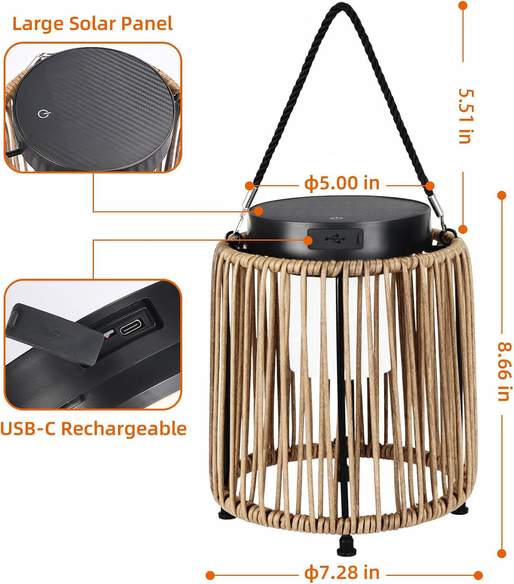 Outdoor Solar Lantern for Patio Waterproof, Rechargeable Table Lamp