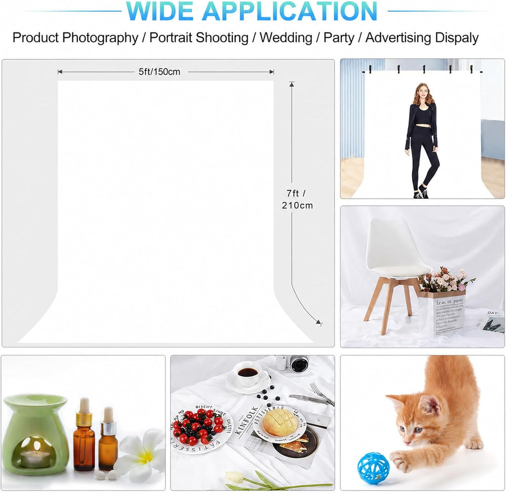 White Backdrop with Stand for Photoshoot, 5X7ft White Photo Backdrop with T S...