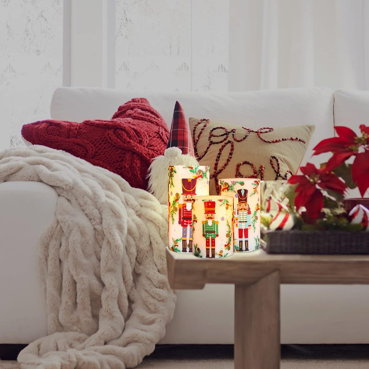 flameless christmas candles battery operated, realistic flickering flameless on a desk or shelf