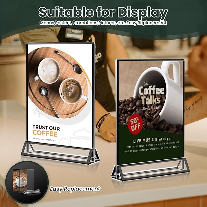 15 Pack Acrylic Sign Holder 4x6, Wedding Black Frame Table Number Holders Vertical, Clear Picture Frames Flyer Stands Tables Menu Holder, Double Photo Paper Display Holder for Party, Home, Office