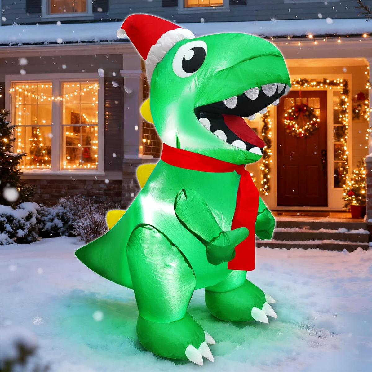 TURNMEON 3.5 Ft Dinosaur Christmas Inflatable Outdoor Decoration Blow Up Dino with Xmas Hat LED Light Up Christmas Decoration for Home Yard Indoor Outside Garden Lawn Holiday Party Supplies Decoration