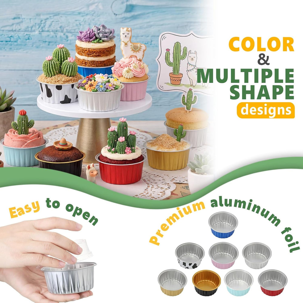Eaasty 240 Pcs Aluminum Foil Baking Cup with Lid Cake Pan, Multicolor
