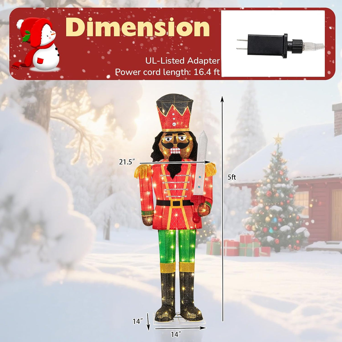 Tangkula 5 FT Lighted Christmas Nutcracker with Glitter Sword, 3D Soldier