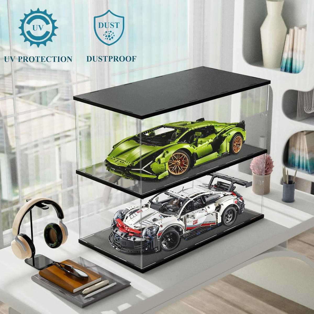 DuvinDD 2-Shelves Acrylic Display Case for 1/8 Scale Model Car Collectibles