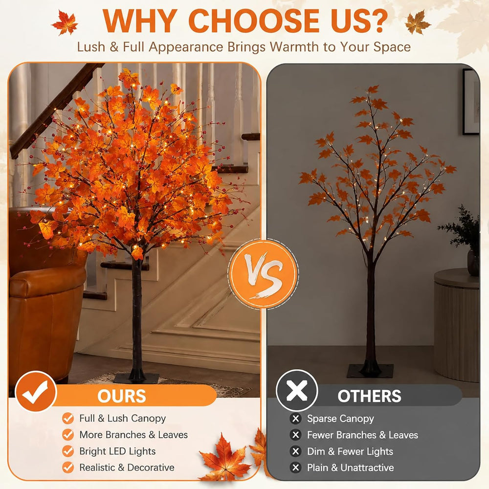 2 Pack 5FT Fall Trees with Lights Maple Tree 220LED-Remote Control&Timer