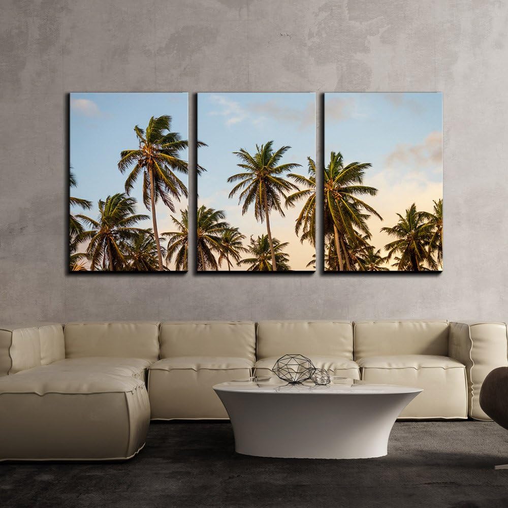 wall26 - 3 Piece Canvas Wall Art - Palm Trees Under Blue Sky - Modern Home Art Stretched and Framed Ready to Hang - 16"x24"x3 Panels