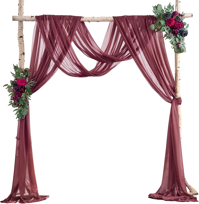 Arch Drapes for Wedding Arch Draping Fabric Burgundy Sheer Backdrop Curtain for Ceremony Bridal Party Decor 19Ft Length x 28" Width 6 Panels