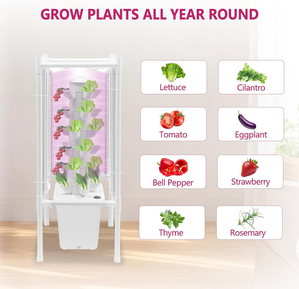 30-Plant Hydroponics Tower Vertical Growing System Kit, Indoor Garden Planter...