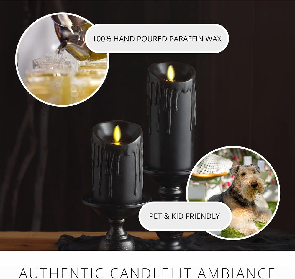 Luminara Real Wax Drip Candle, Halloween Black Pillar 3"x4.5" Flame...