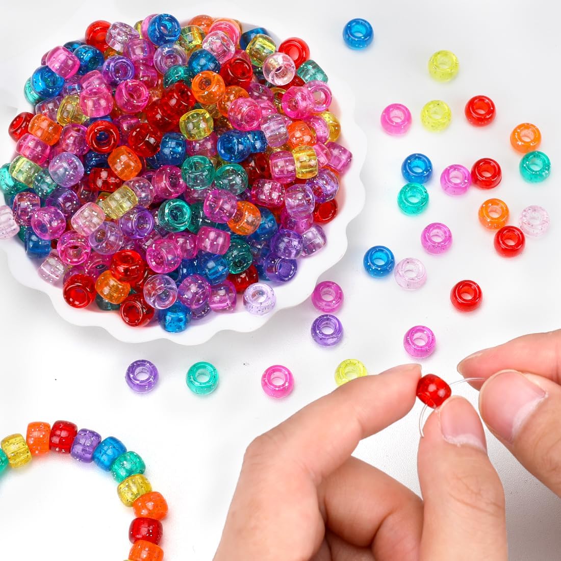 bundooraking 8000pcs pony beads bulk, glitter plastic beads, side view