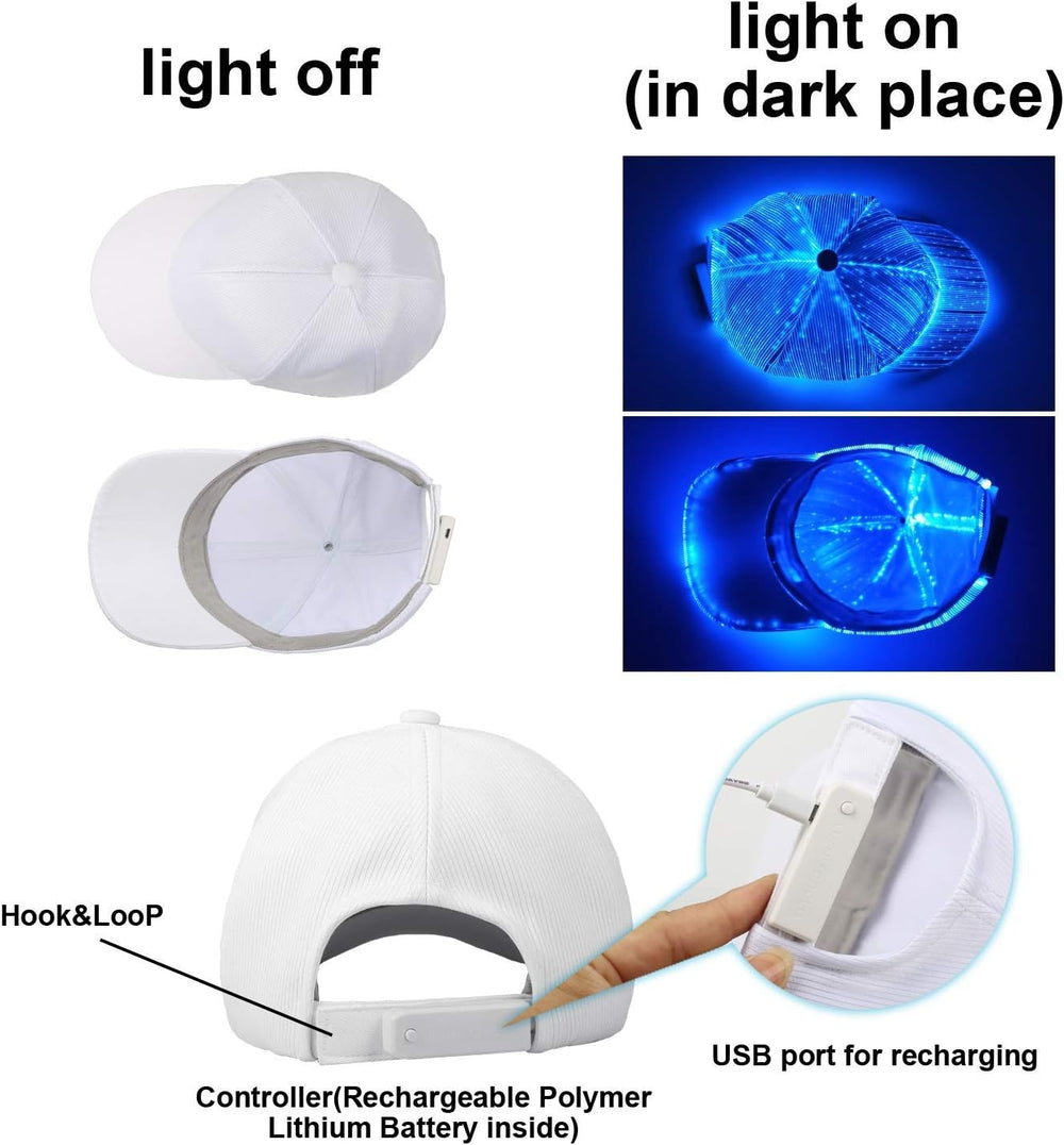 Ruconla Fiber optic cap LED hat with 7 colors luminous glowing EDC baseball h...
