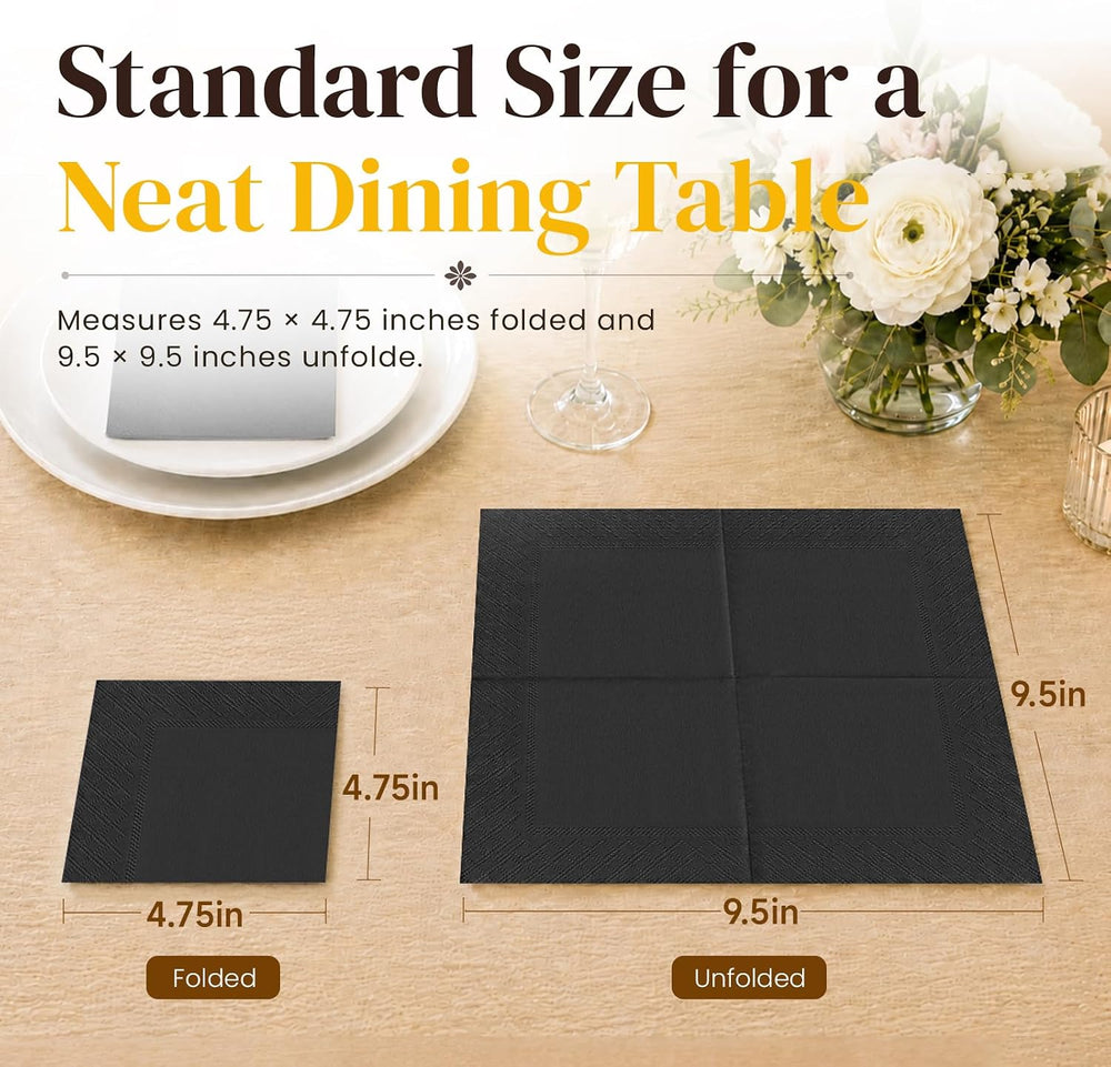 600 Count Black 2-Ply Cocktail Napkins, 4.75 x 4.75 Inch Disposable Beverage ...