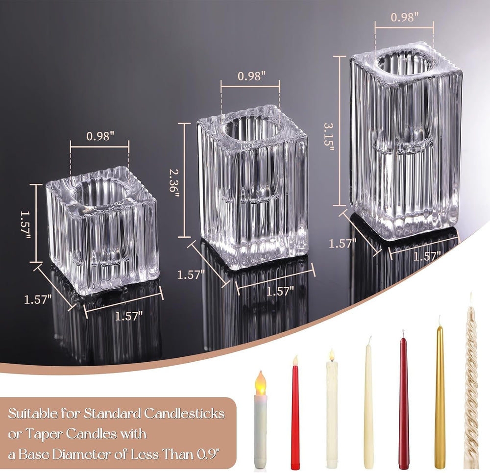 LETINE 12pcs Vertical Stripe Glass Candlestick Holders - Chic Taper Candle St...