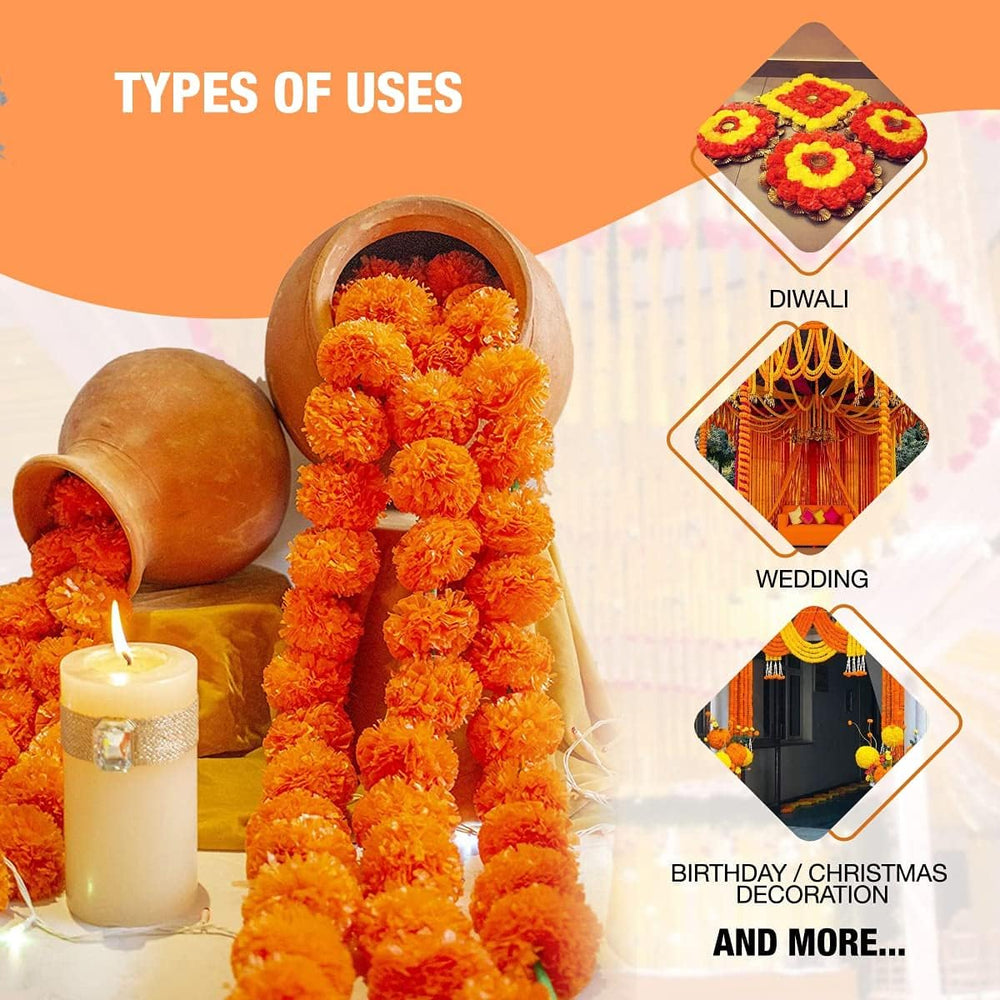 Artificial Marigold Garland For Decoration Ideal For Diwali Set Of 10 pc