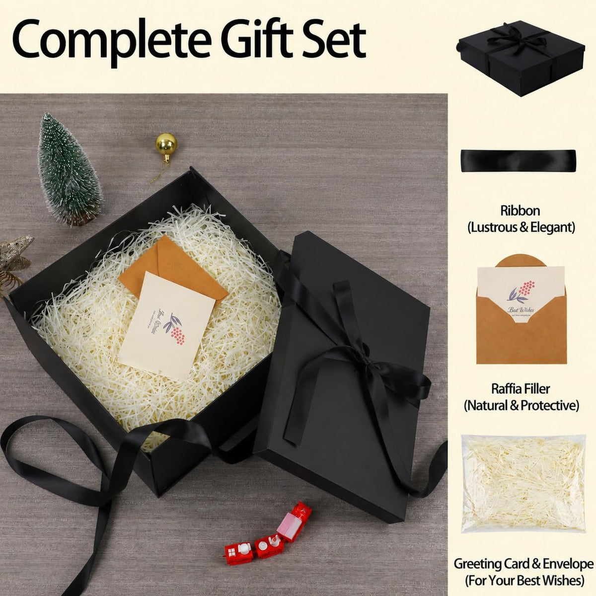 stobocter large gift box 16.5x13x5.5 inches,black gift boxes, close-up detail