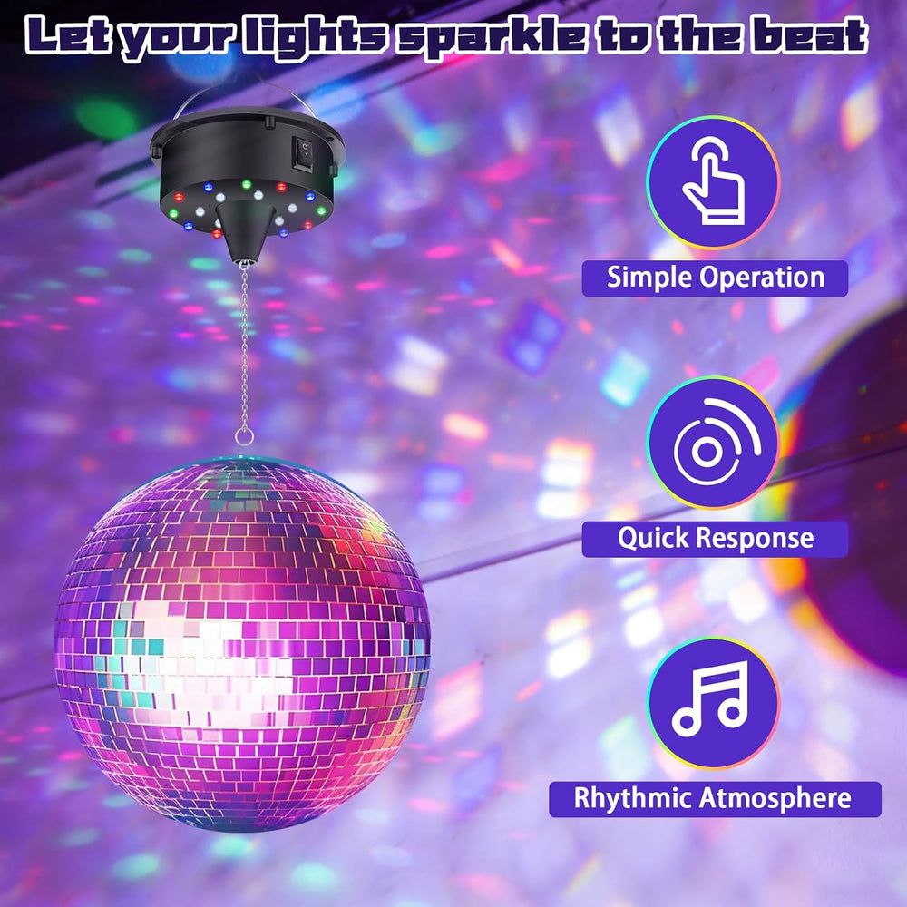 Disco Ball with Motor and Light - 10 RPM Rotating Motor 6 Inch Mirror Ball