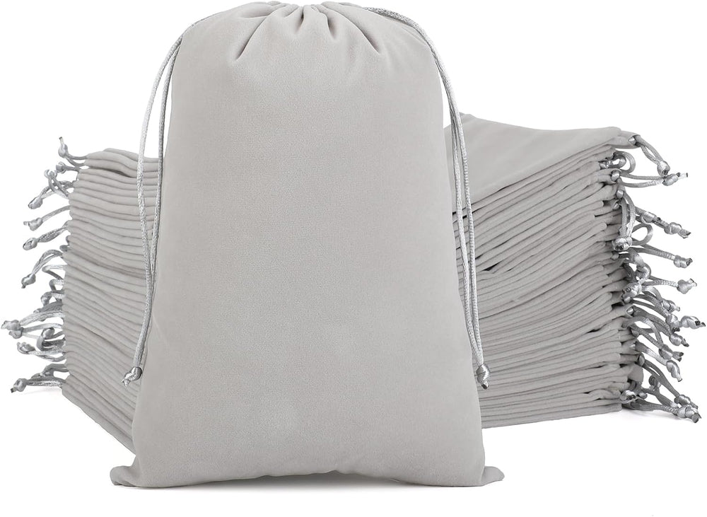 50Pcs Velvet Gift Bags, 7x10” Large Grey Drawstring Pouch