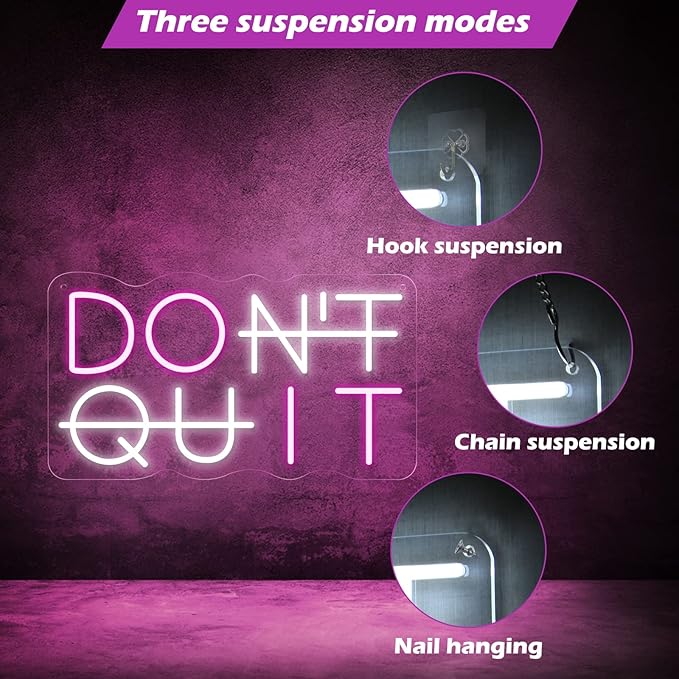 Don't Quit LED Neon Sign for Wall Decor, DO IT Neon Lights Party Decorations, USB Powered Switch Lighting Adjustable for Office, Gym, Man Cave, Gamer Room Decor