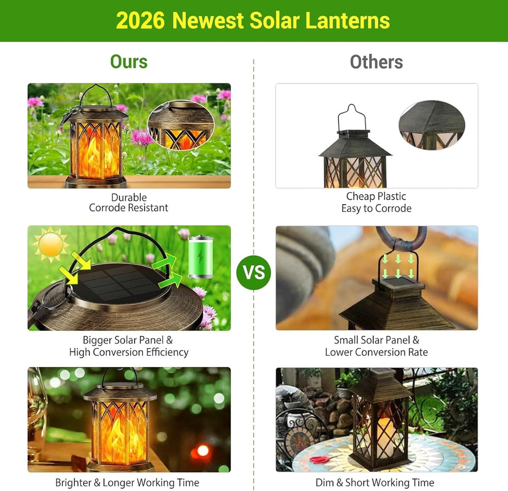 KOOPER 4 Pack Solar Lanterns Outdoor Waterproof, Upgraded Flickering Flame So...