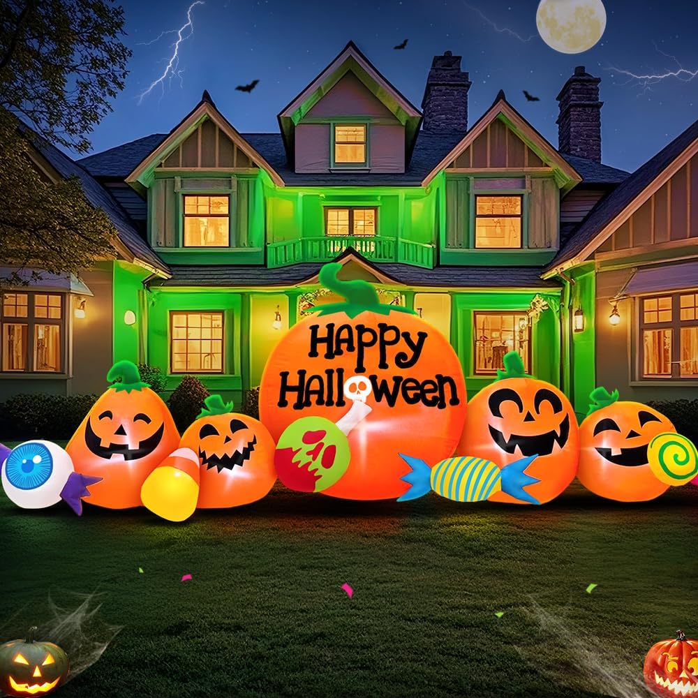 8FT Halloween Inflatable Decorations Outdoor, Halloween Decoration Outdoor Inflatable Pumpkin Combo with LED Blow Up Inflatables for Holiday Garden Yard Lawn Décor