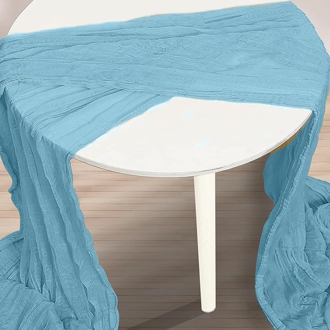 10 Pack Baby Blue Cheesecloth Table Runner 35x120 Inch 10Ft Rustic Gauze Cheese Cloth Table Runner Sheer Cheesecloth Table Runners for Wedding Party Bridal Shower Decoration