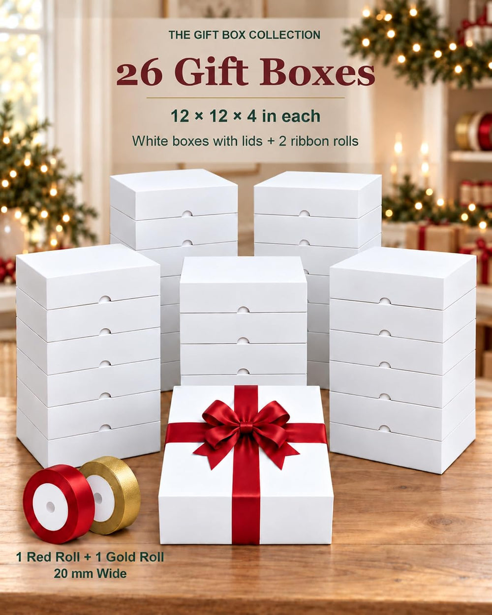 26 Pack Gift Boxes With Lids, 12x12x4 in Square Christmas Shirt Boxes
