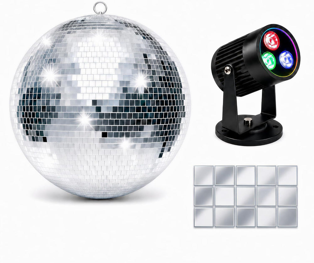 12 Inch Disco Ball with RGBW 3W Led Spotlight