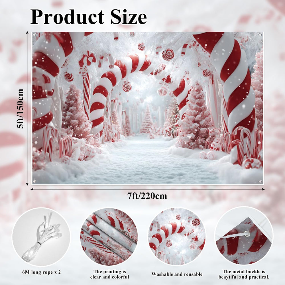 Candy Cane Backdrop 10x6.5ft Christmas Winter Scene Backdrop for Photography ...