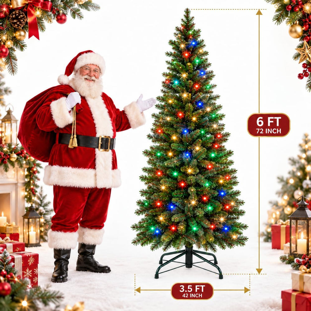 GarveeLife Hinged Artificial Prelit Christmas Tree 6ft, Dual-Color Lights