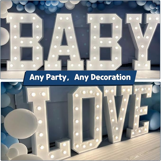 Marquee Letters 3 Feet Tall Large Light Up Letters Baby Shower Decorations Wedding Engagement Happy birthday White Party Decorations Marry Me Sign Big Cardboard Backdrop C
