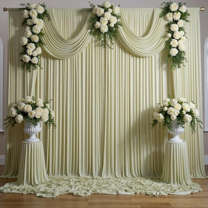 30 ft x 10 ft Wrinkle Free Sage Green Backdrop Curtain for Parties, Thick Green Polyester Photo Backdrop Drapes for Baby Shower Wedding Engagement Birthday Party Backdrop Stand,5ft x 10ft 6 Panels