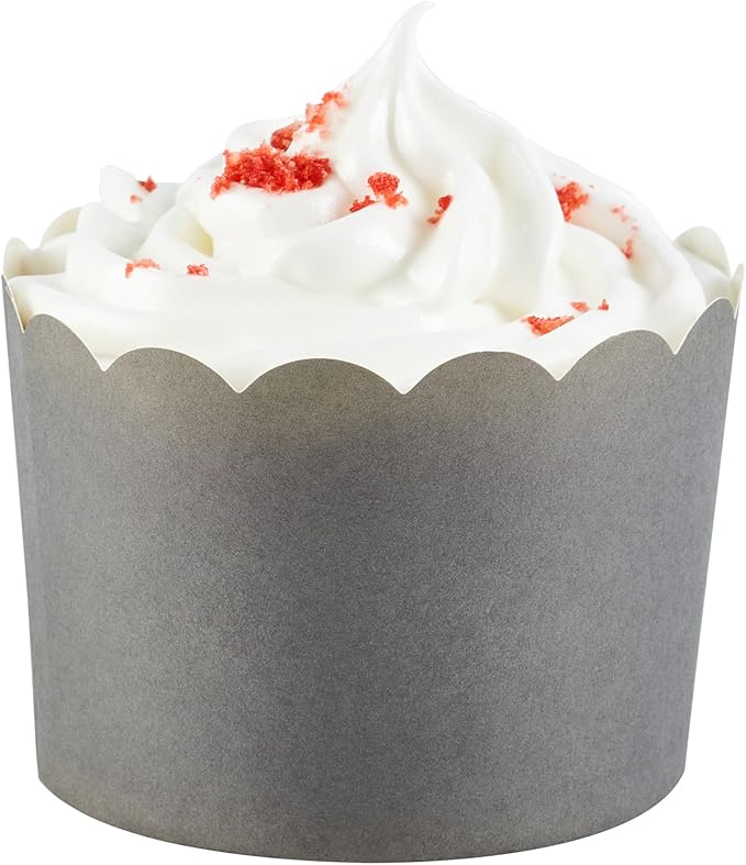 Panificio 10 Ounce Cupcake Wrappers, 200 Scalloped Baking Cups - Oven-Ready, Greaseproof, Gray Paper Cupcake Liners, Disposable, For Birthdays, Baby Showers, Or Weddings - Restaurantware (200 Pack)