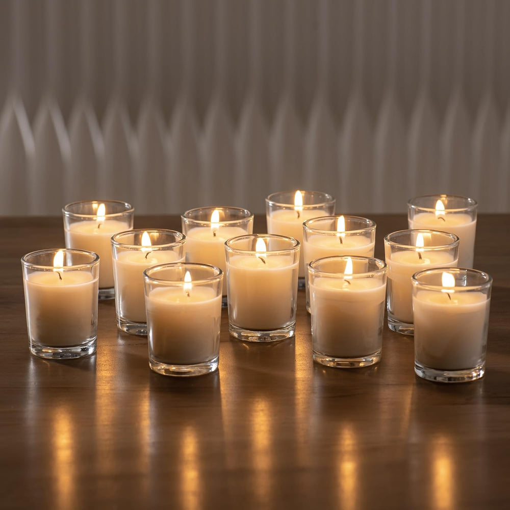 Housecret 60 Pack Warm White Unscented Clear Glass Filled Votive Candles. Han...
