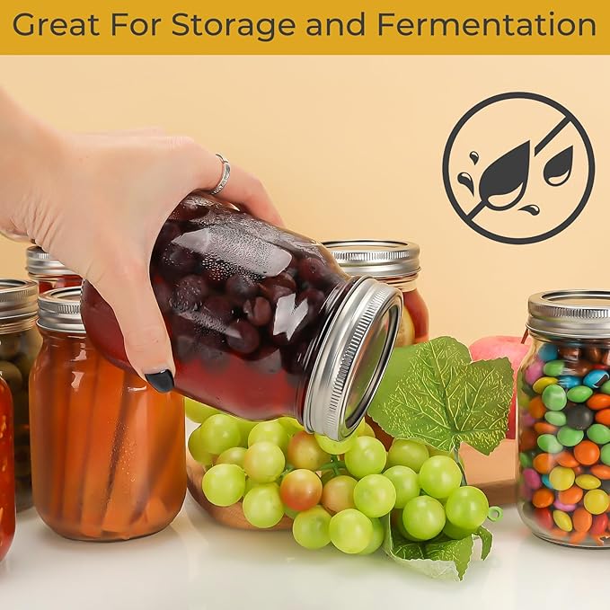 CycleMore 16 oz Mason Jars With Airtight Lids and Brands 15 Pack Glass Canning Jars with Regular Mouth, Pint Clear Glass Jar For DIY Projects, Food Storage and Fermenting with Brush & 24 Labels