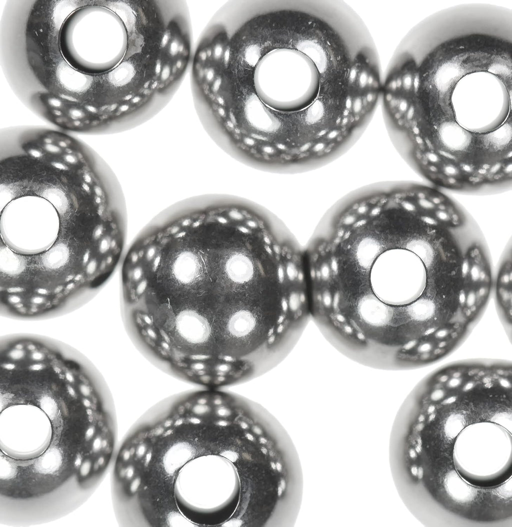 uGems 14K White Gold 3mm Hollow Smooth Beads (10 pcs)