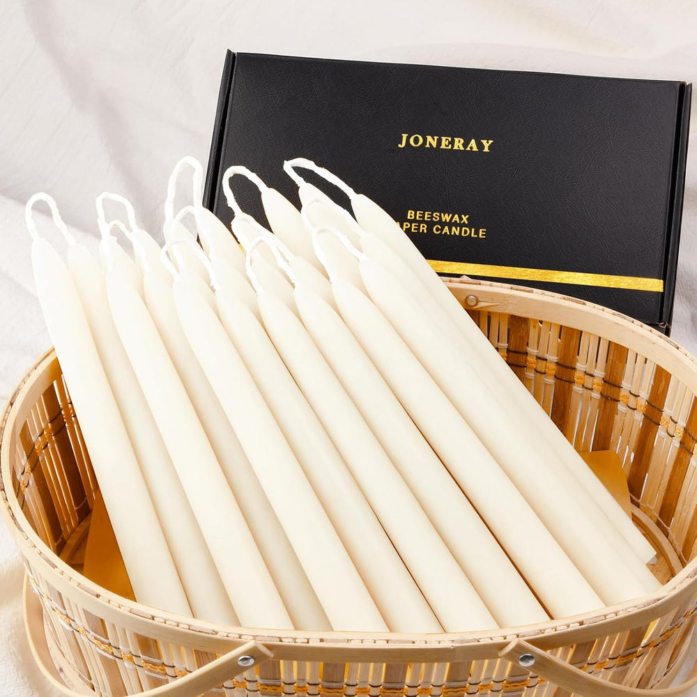 Ivory Beeswax Taper Candles- 9 Hour Burn Time，Pure Natural Hand Poured Beeswa...